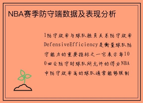 NBA赛季防守端数据及表现分析