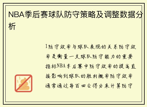 NBA季后赛球队防守策略及调整数据分析
